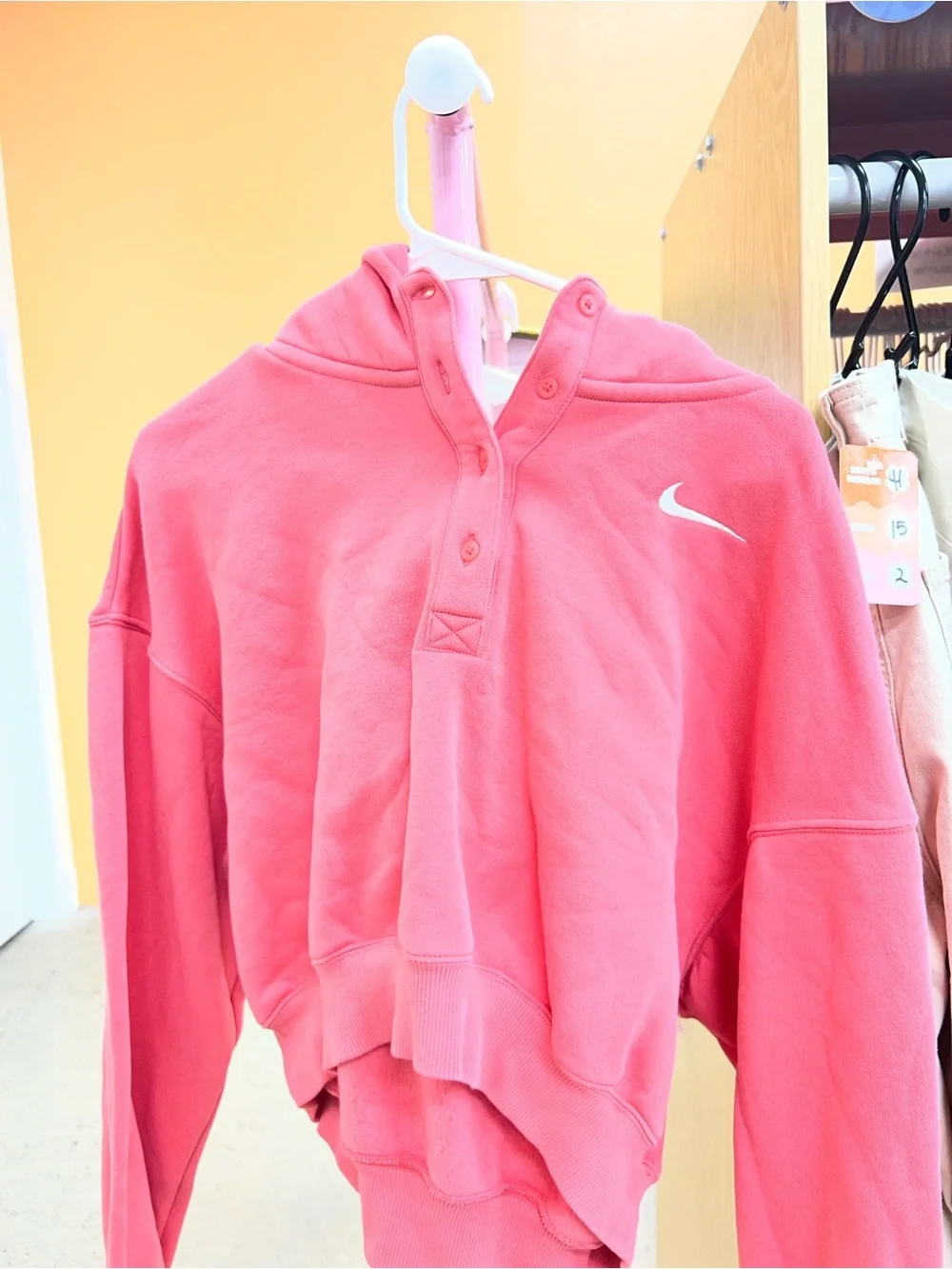 Nike Coral-Pink Button-Placket Hoodie